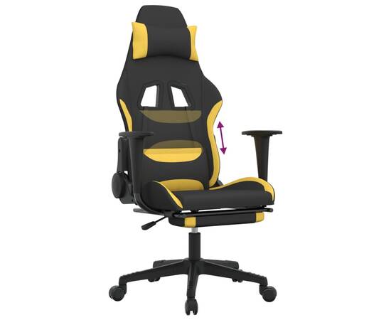 Scaun de gaming cu suport picioare, negru și galben, textil, 8 image