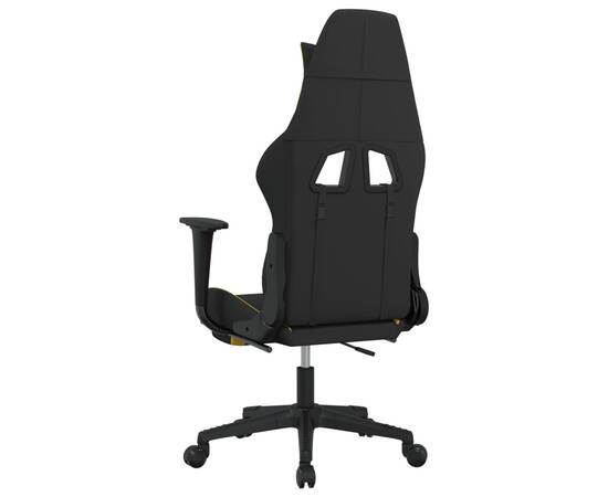 Scaun de gaming cu suport picioare, negru și galben, textil, 5 image