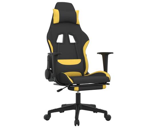 Scaun de gaming cu suport picioare, negru și galben, textil, 2 image