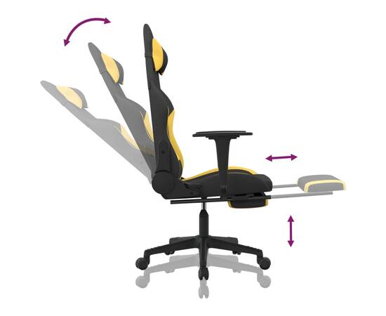 Scaun de gaming cu suport picioare, negru și galben, textil, 7 image