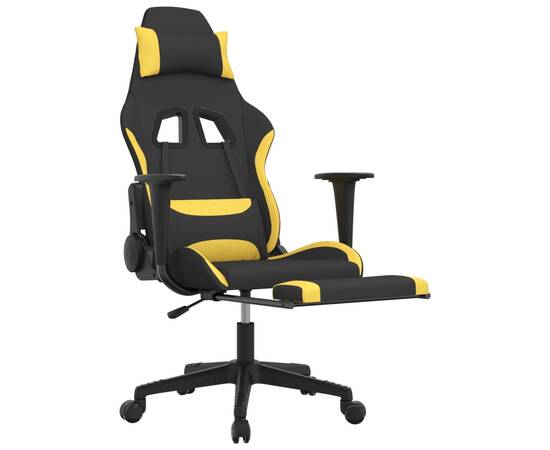 Scaun de gaming cu suport picioare, negru și galben, textil, 6 image