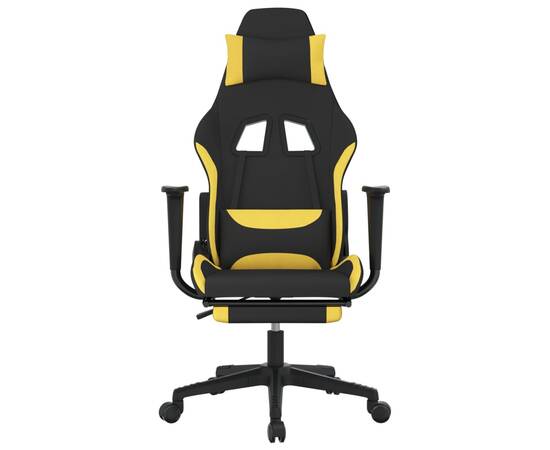 Scaun de gaming cu suport picioare, negru și galben, textil, 3 image
