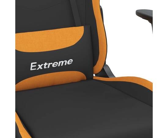 Scaun de gaming cu suport picioare, negru și oranj, textil, 9 image
