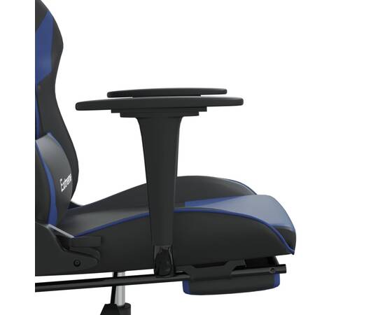 Scaun de gaming cu suport picioare, negru/albastru, piele eco, 11 image