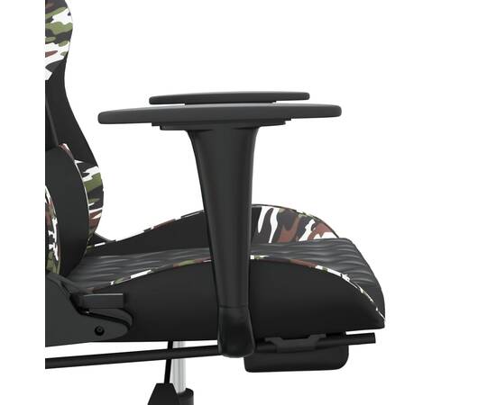 Scaun de gaming cu suport picioare, negru/camuflaj, piele eco, 10 image