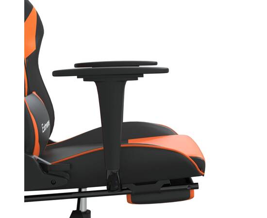 Scaun de gaming cu suport picioare, negru/oranj, piele eco, 11 image