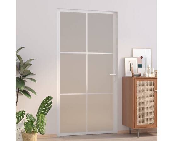 Ușă de interior, 102,5x201,5 cm, alb, sticlă mată și aluminiu