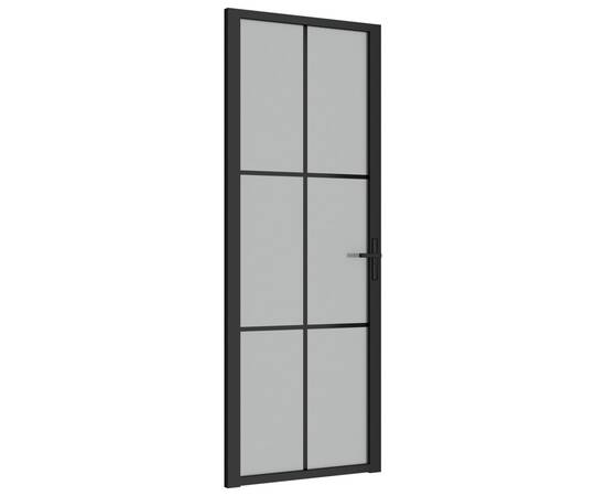 Ușă de interior, 76x201,5 cm, sticlă neagră mată și aluminiu, 2 image