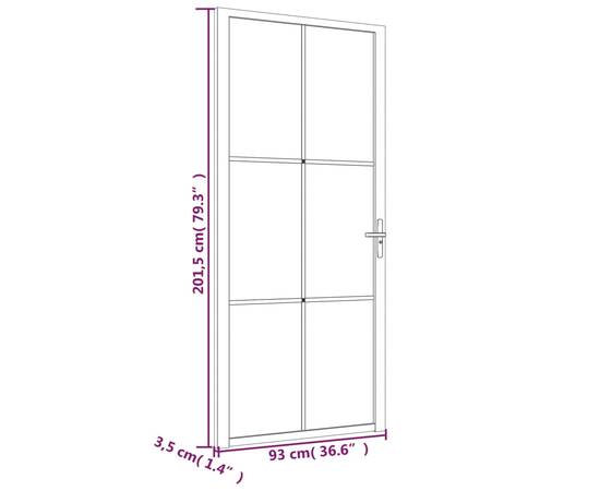 Ușă de interior, 93x201,5 cm, alb, sticlă mată și aluminiu, 6 image