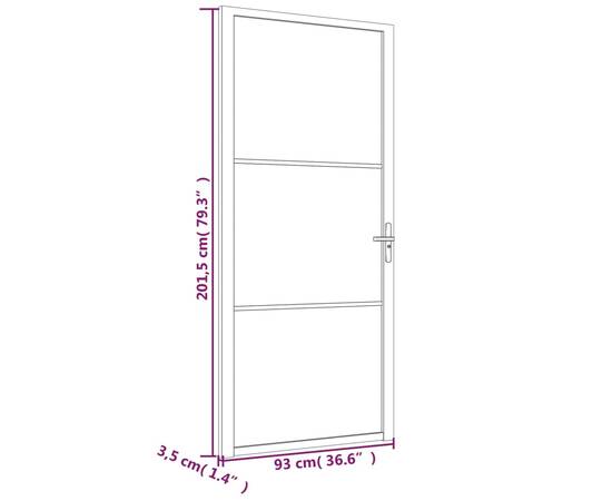 Ușă de interior, 93x201,5 cm, alb,sticlă mată și aluminiu, 6 image