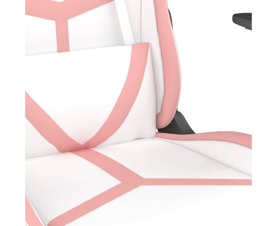 Scaun de gaming cu suport picioare, alb/roz, piele ecologică, 9 image