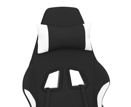 Scaun de gaming cu suport picioare, negru și alb, textil, 10 image