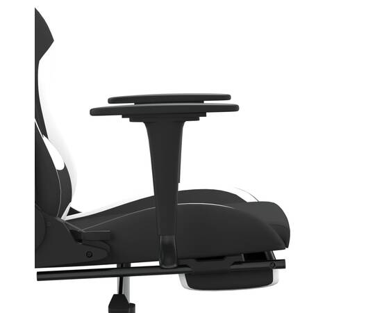 Scaun de gaming cu suport picioare, negru și alb, textil, 11 image