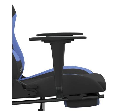 Scaun de gaming cu suport picioare, negru și albastru, textil, 11 image