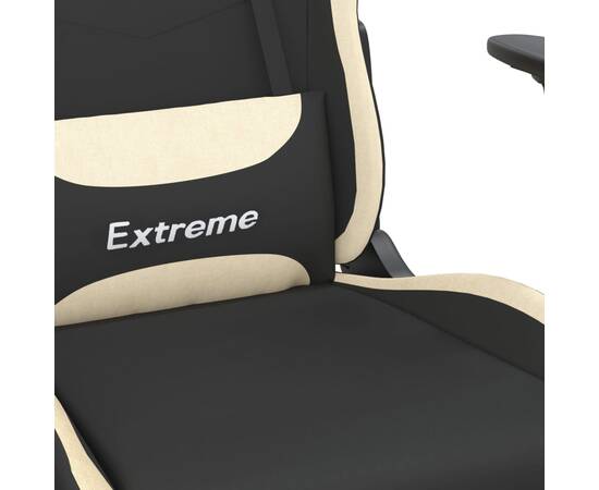 Scaun de gaming cu suport picioare, negru și crem, textil, 9 image