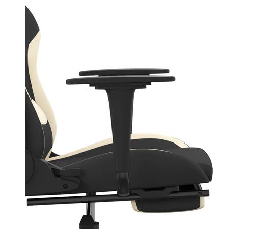 Scaun de gaming cu suport picioare, negru și crem, textil, 11 image