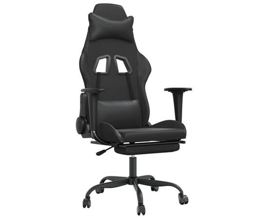 Scaun de gaming cu suport picioare, negru, piele ecologică, 2 image