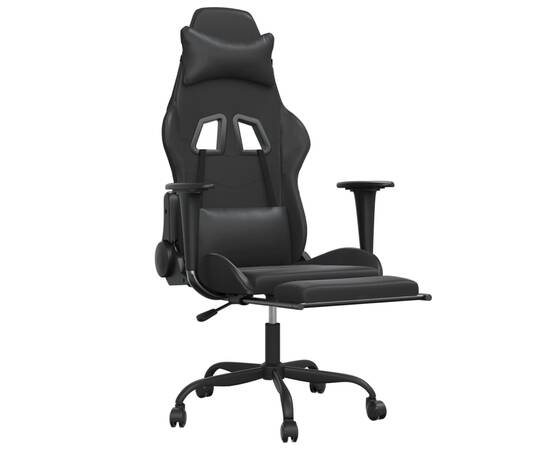 Scaun de gaming cu suport picioare, negru, piele ecologică, 6 image