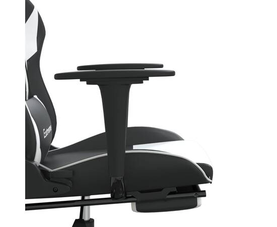 Scaun de gaming cu suport picioare, negru/alb, piele ecologică, 11 image