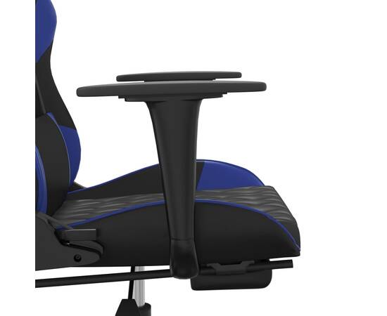 Scaun de gaming cu suport picioare, negru/albastru, piele eco, 10 image
