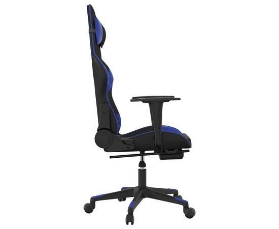 Scaun de gaming cu suport picioare, negru/albastru, piele eco, 4 image