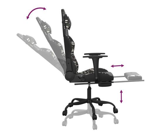 Scaun de gaming cu suport picioare, negru/camuflaj, piele eco, 7 image