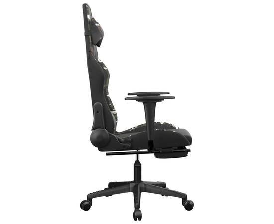 Scaun de gaming cu suport picioare, negru/camuflaj, piele eco, 4 image