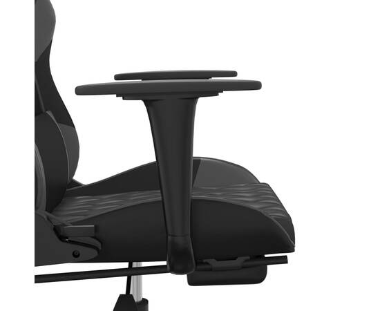Scaun de gaming cu suport picioare, negru/gri, piele ecologică, 10 image