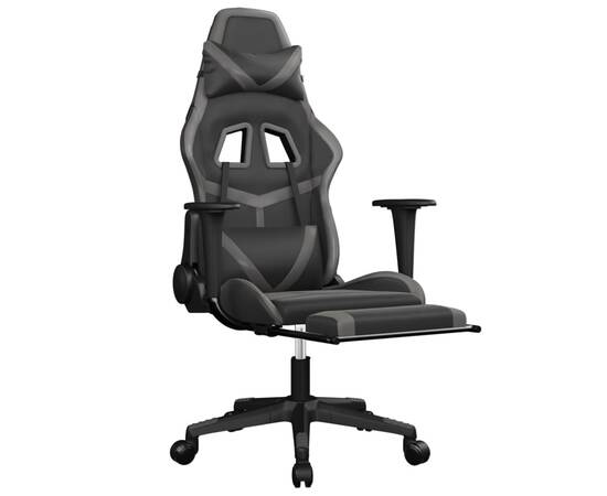Scaun de gaming cu suport picioare, negru/gri, piele ecologică, 6 image