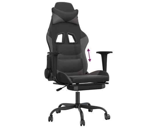 Scaun de gaming cu suport picioare, negru/gri, piele ecologică, 8 image