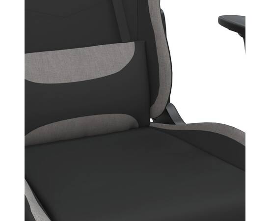 Scaun de gaming cu suport picioare, negru/gri deschis, textil, 9 image