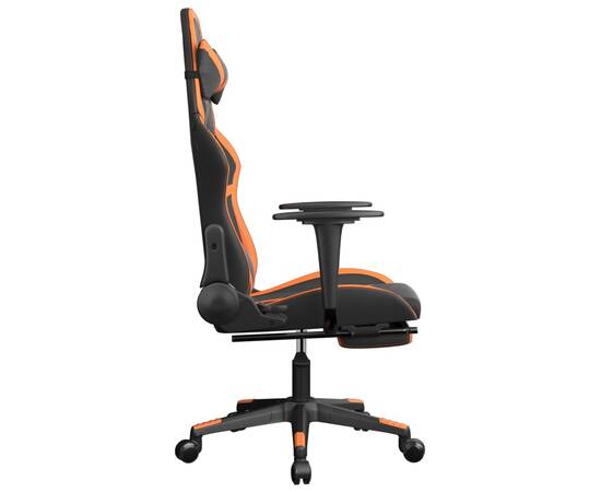 Scaun de gaming cu suport picioare, negru/oranj, piele eco, 4 image