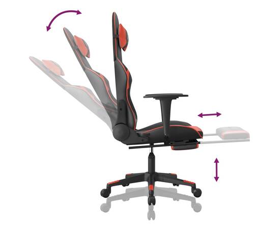 Scaun de gaming cu suport picioare, negru/roșu, piele ecologică, 7 image