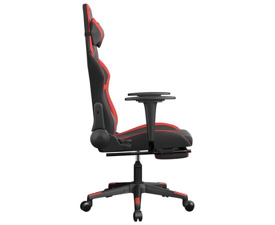 Scaun de gaming cu suport picioare, negru/roșu, piele ecologică, 4 image