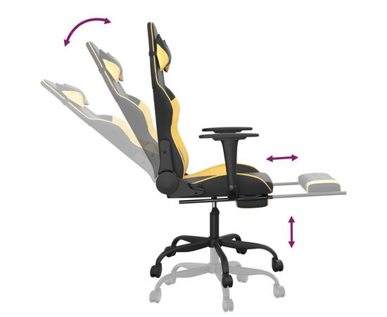 Scaun de gaming cu suport picioare negru/auriu, piele ecologică, 7 image