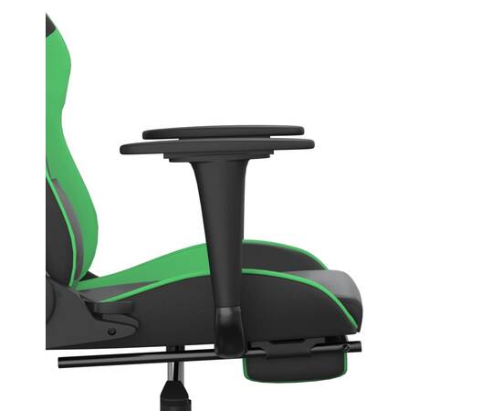 Scaun de gaming cu suport picioare negru/verde, piele ecologică, 11 image