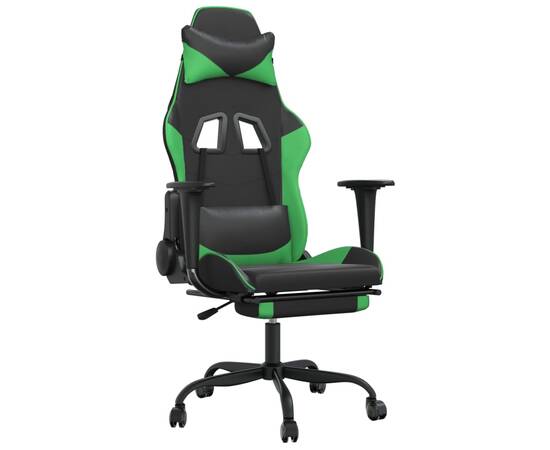Scaun de gaming cu suport picioare negru/verde, piele ecologică, 2 image