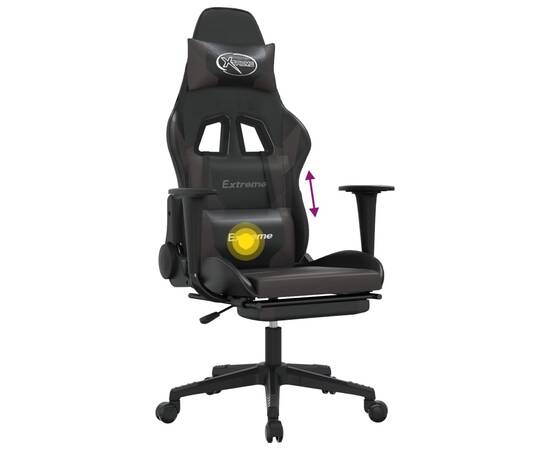 Scaun de gaming cu masaj/suport picioare, negru/gri, piele eco, 8 image