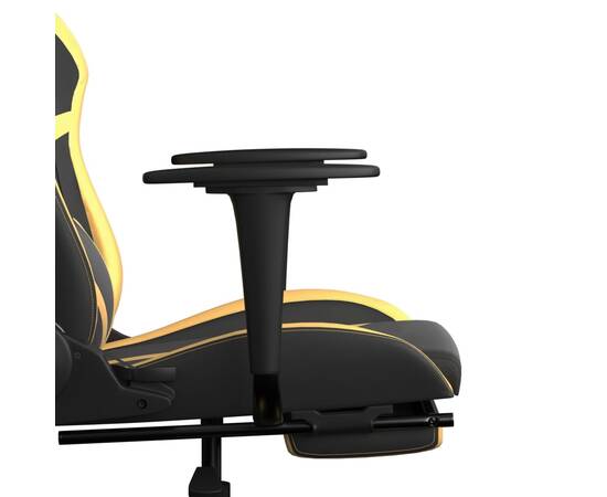 Scaun de gaming cu masaj/suport picioare negru/auriu piele eco, 11 image