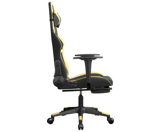 Scaun de gaming cu masaj/suport picioare negru/auriu piele eco, 5 image