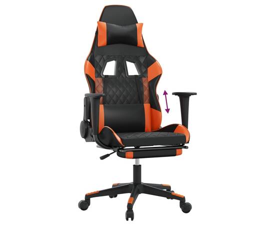 Scaun de gaming cu suport picioare, negru/oranj, piele eco, 8 image