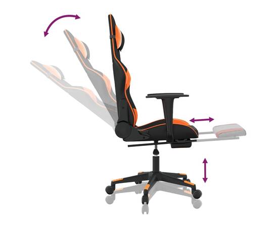 Scaun de gaming cu suport picioare, negru/oranj, piele eco, 7 image