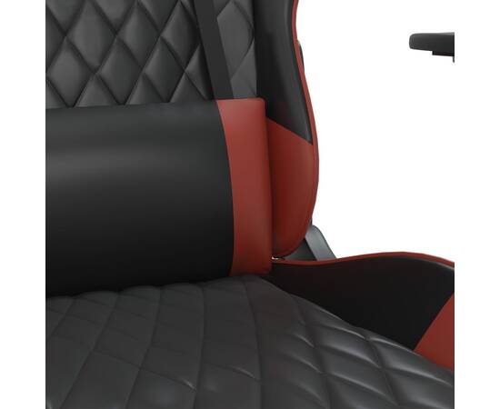 Scaun de gaming cu suport picioare, negru/roșu vin, piele eco, 9 image