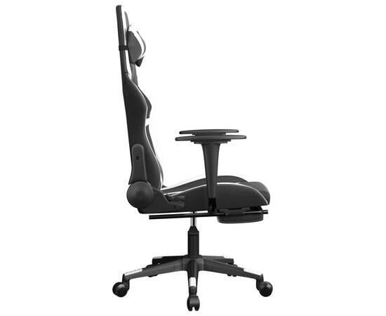 Scaun de gaming masaj/suport picioare alb/negru piele eco, 5 image