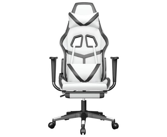 Scaun de gaming masaj/suport picioare alb/negru piele eco, 4 image