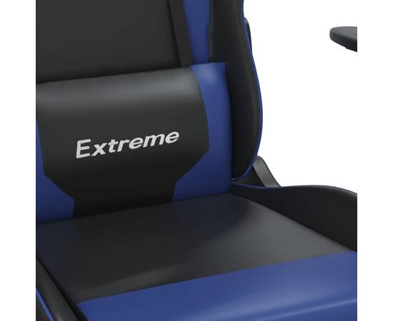 Scaun de gaming masaj/suport picioare negru/albastru piele eco, 9 image
