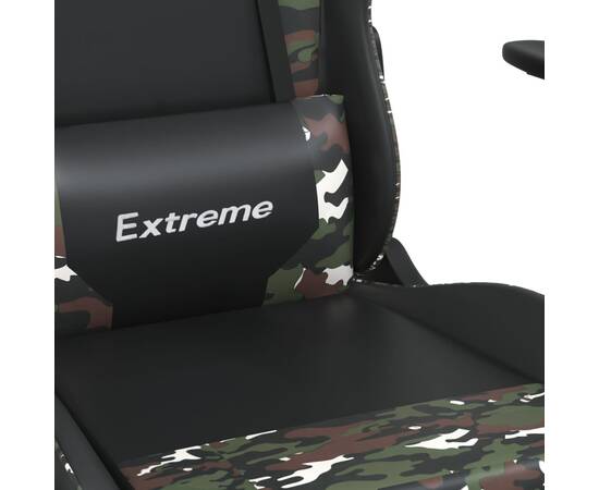 Scaun de gaming masaj/suport picioare negru/camuflaj piele eco, 9 image