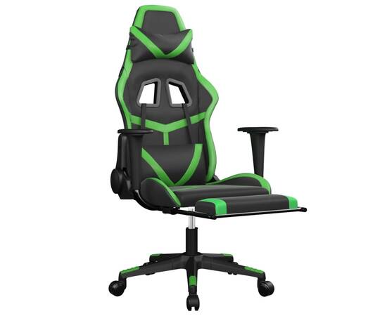 Scaun gaming de masaj/suport picioare, negru/verde, piele eco, 3 image