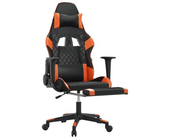 Scaun gaming masaj/suport picioare, negru/portocaliu, piele eco, 3 image