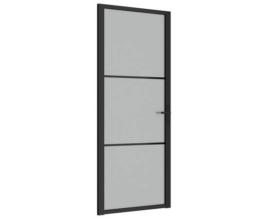 Ușă de interior, 83x201,5 cm, sticlă neagră mată și aluminiu, 2 image